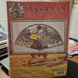 Lucky Asian Chinese Fan Counted Cross Stitch Charted Design Kit NIP